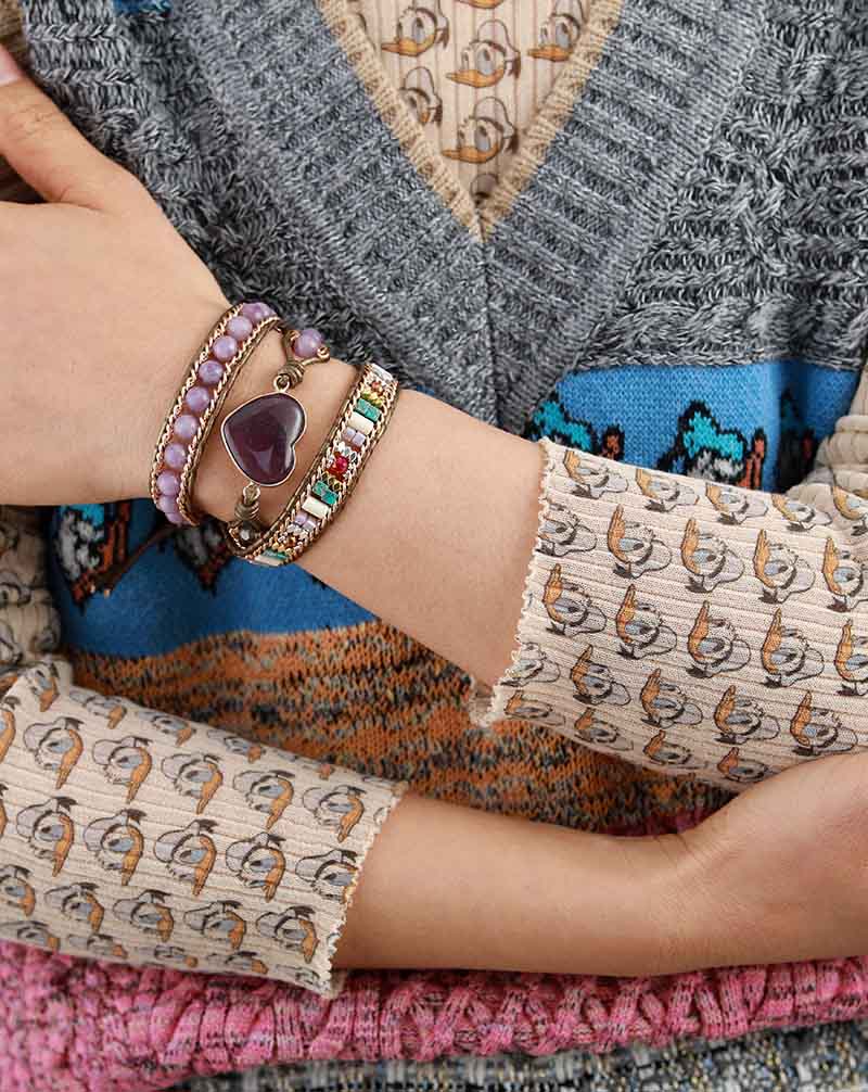 Amethyst Heart Wrap Bracelet