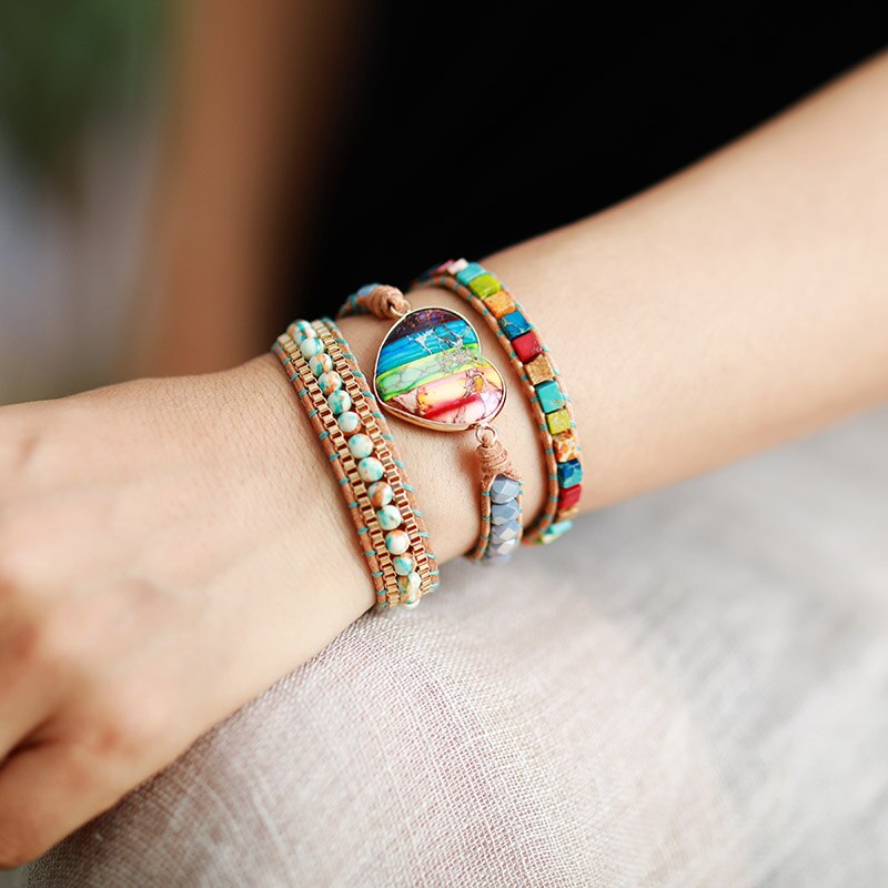 7 Chakra Heart Wrap Bracelet