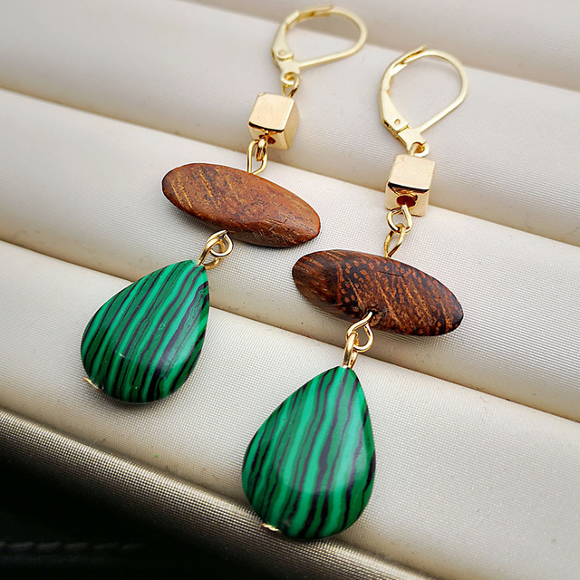 Boho Pendant  with Green Stone in Gold