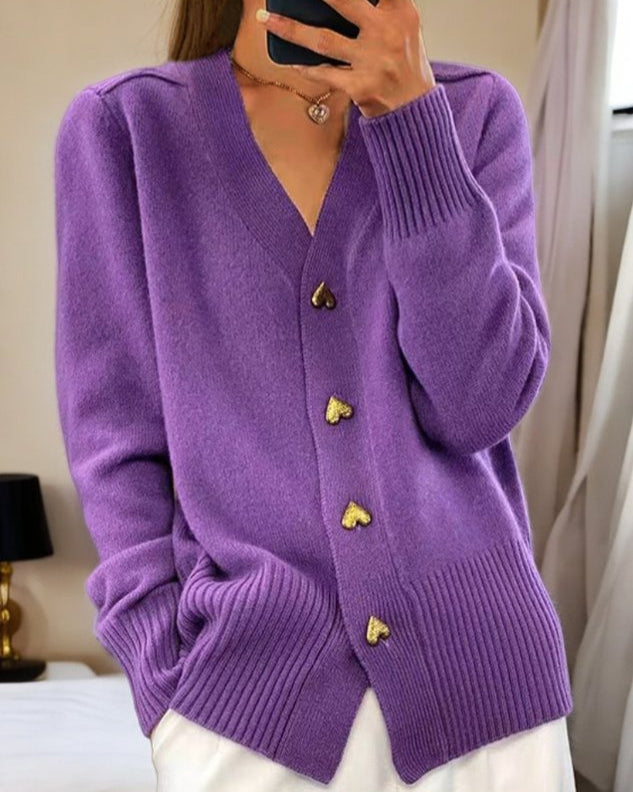 Adele® | Elegant Heart Button Cardigan